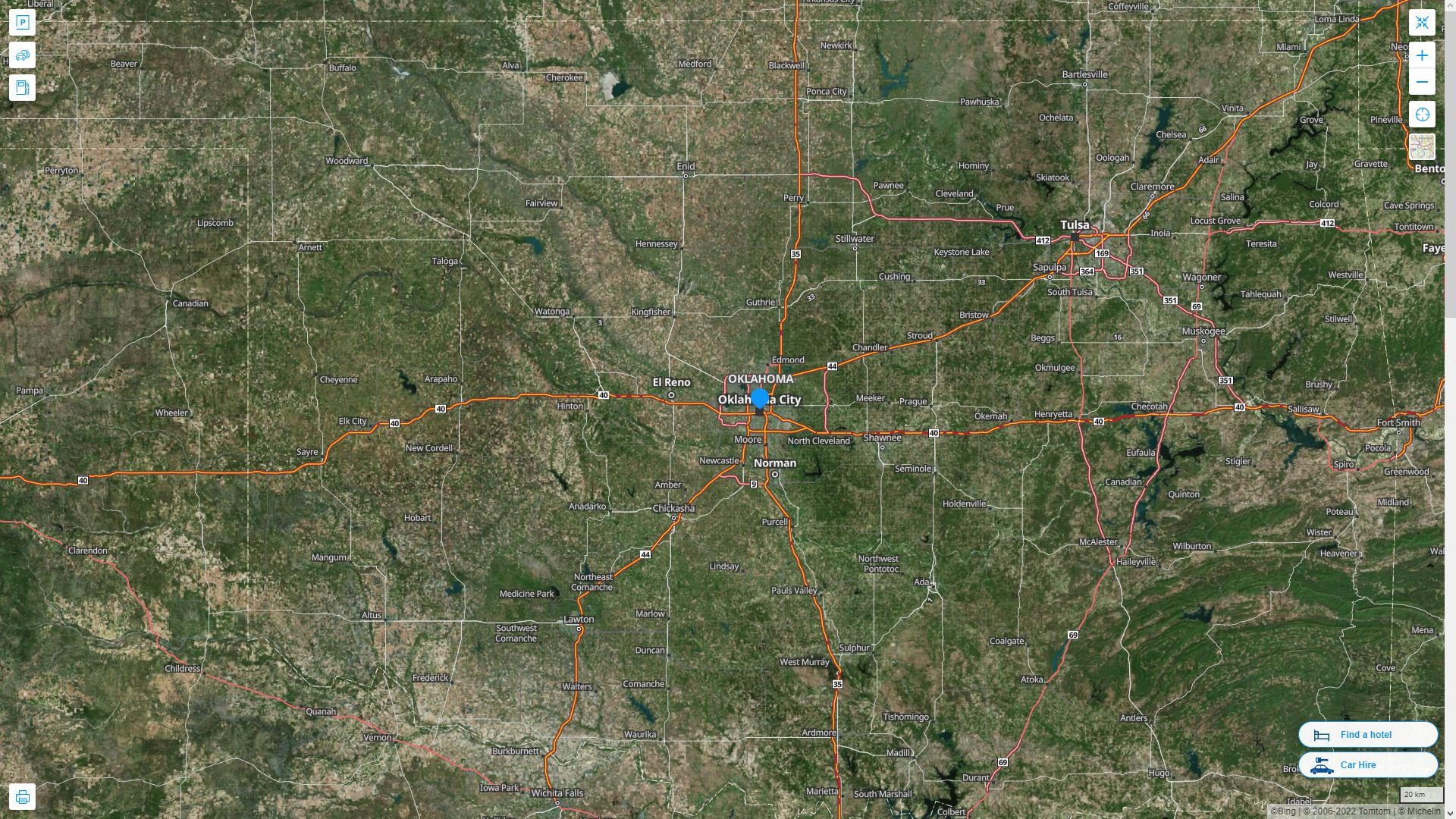 Oklahoma City Oklahoma Highway and Road Map with Satellite View